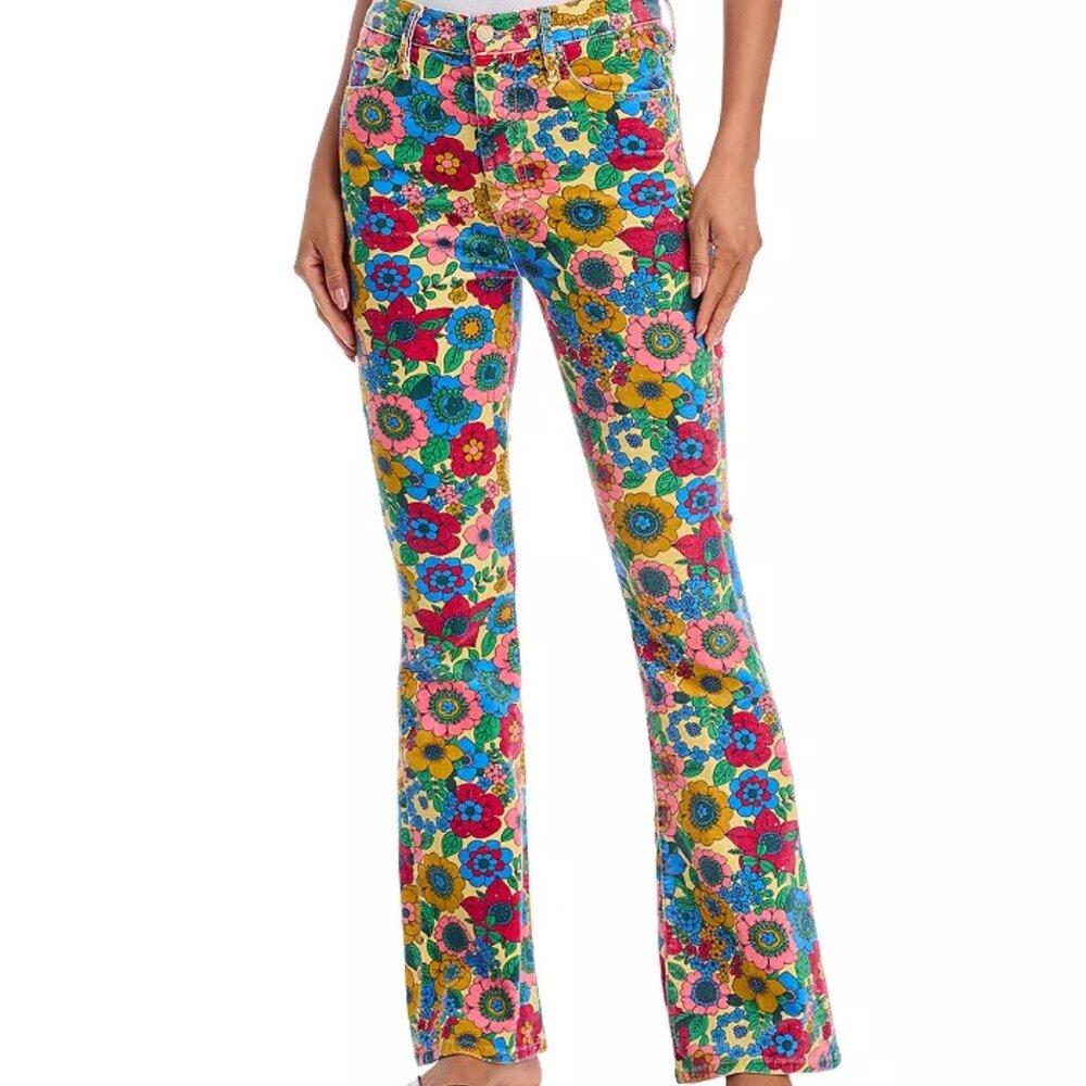 MOTHER Floral Straight Leg Jeans in Pink, Blue and Yellow - Picture 1 of 5